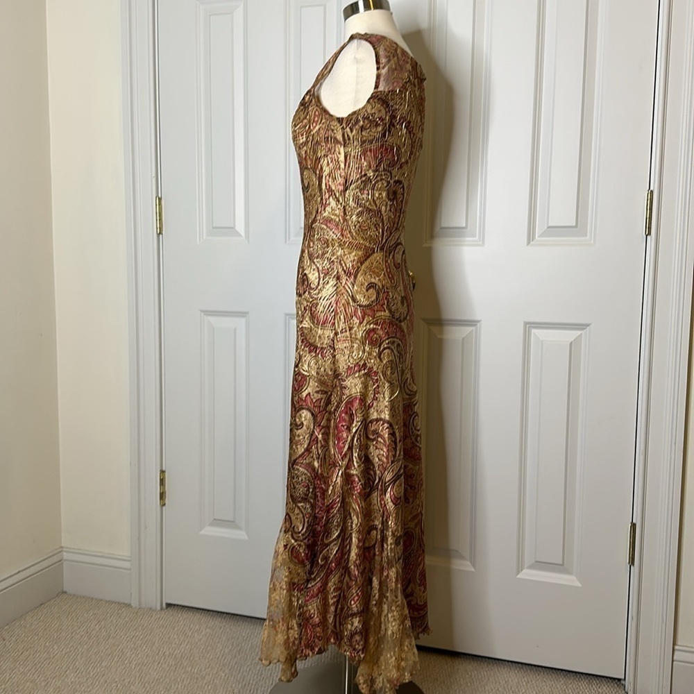 Komarov Gold Paisley Lace Detail Long Dress SzL - Picture 5 of 12